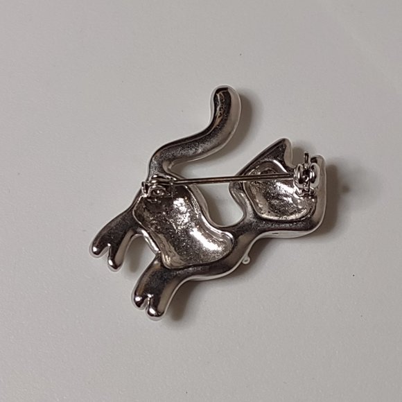 Silver Tone Metal Spotted Cat Brooch - Picture 10 of 11